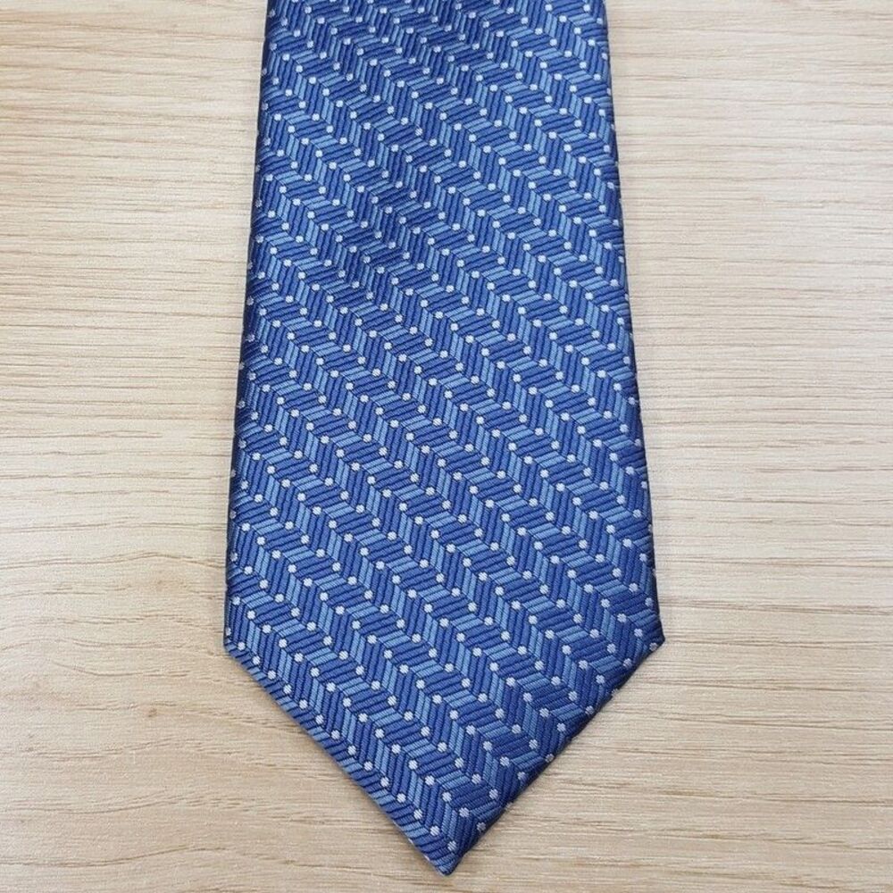 ALFANI Mens Neck Tie Blue Chevron Geometric Modern Classic Necktie